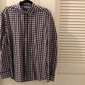 Massimo Dutti purple and white checkered slim cut